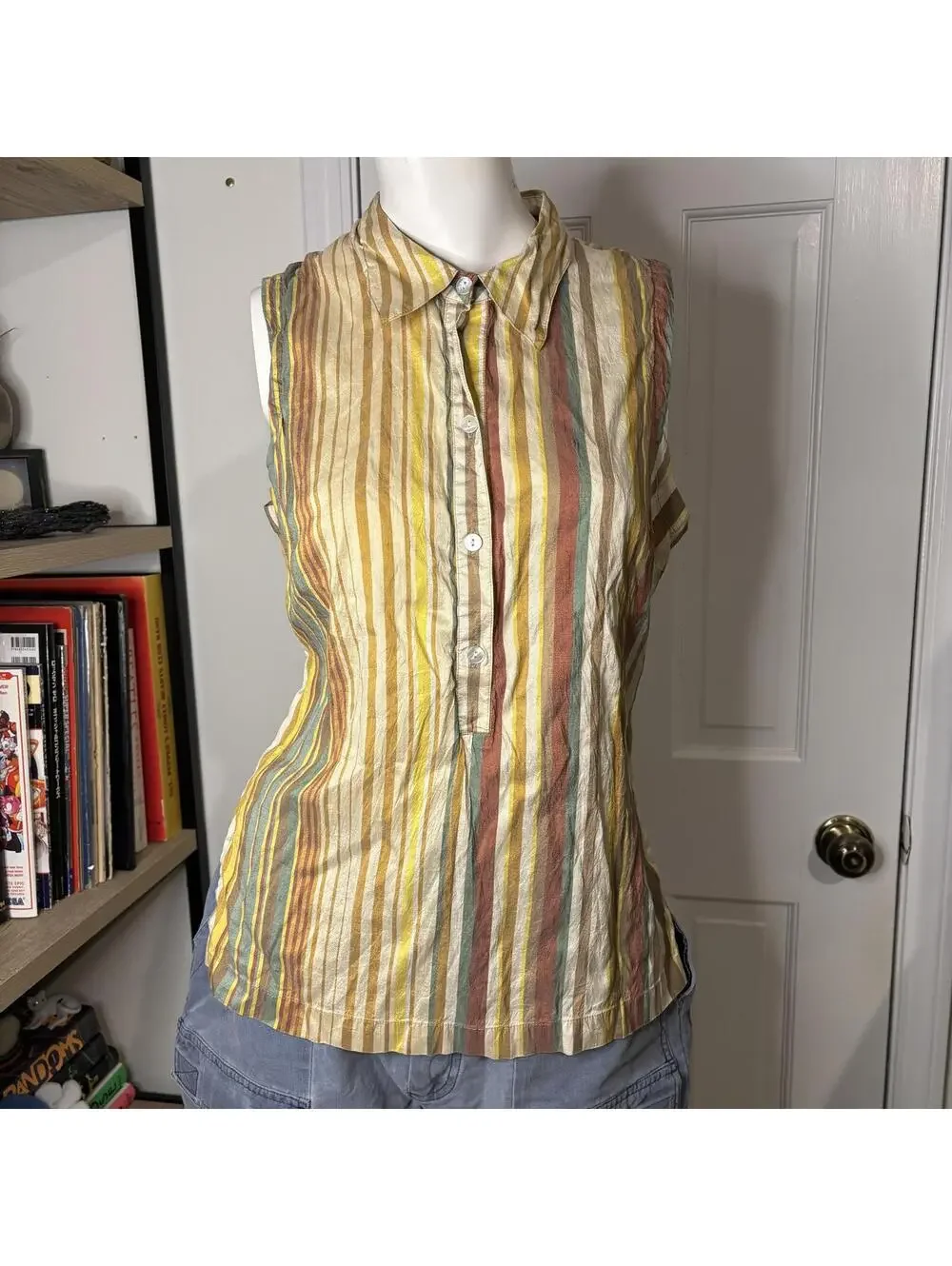 Isabella Bird M Multicolor Striped Silk Blouse - Picture 1 of 6